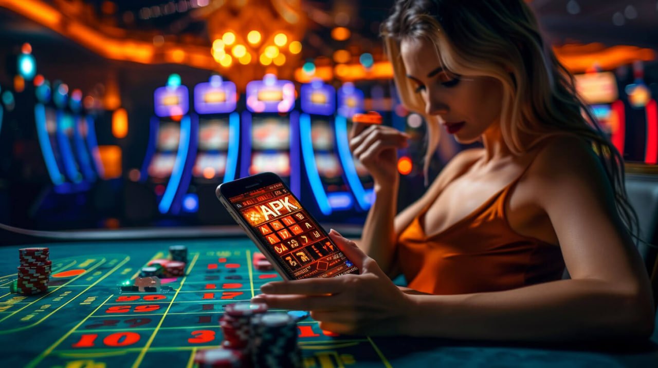 Colorful slot game graphics with fruit and bonus symbols